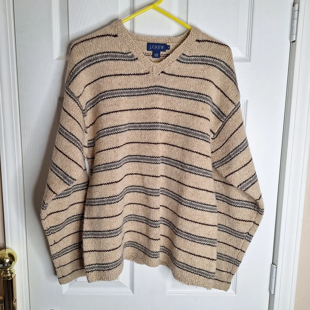 J.Crew Wool Beige Striped Sweater Size Medium